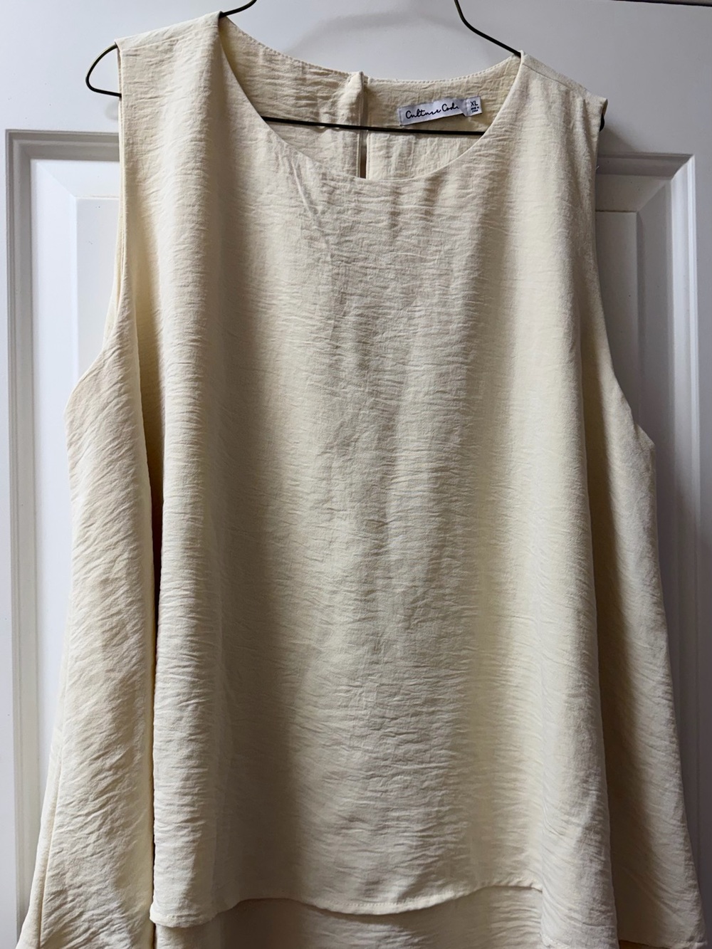 Cream Sleeveless Textured Shell tunic Top with drop tier XL